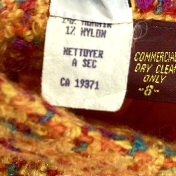 Anne Klein Tweed Mini Pencil Skirt Sz 8 Orange Red Plaid Vintage 80s 90s Elegant - Picture 12 of 12